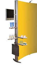 Literature shelves, product shelves and digital displays can be connected