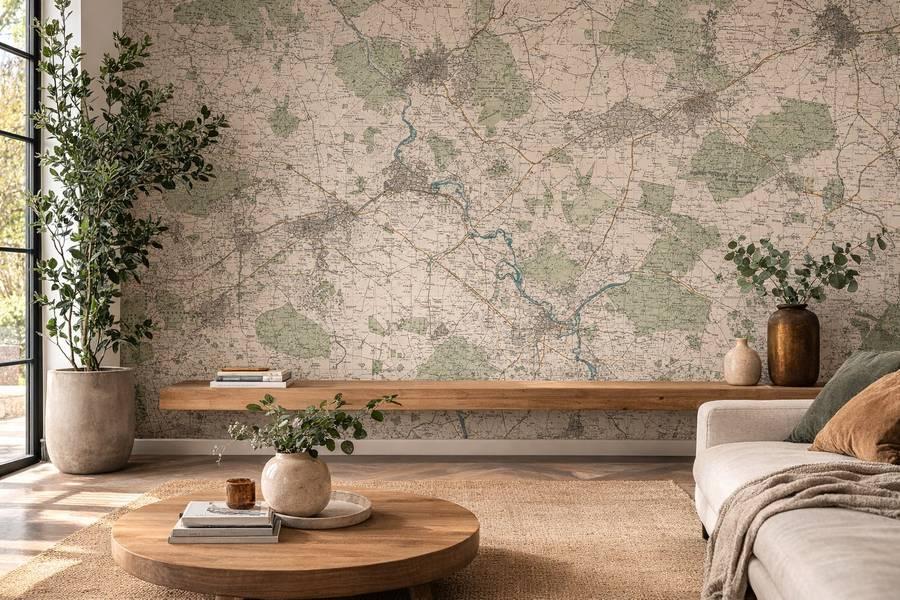 Bespoke custom OS map wallpaper mural installed in living room